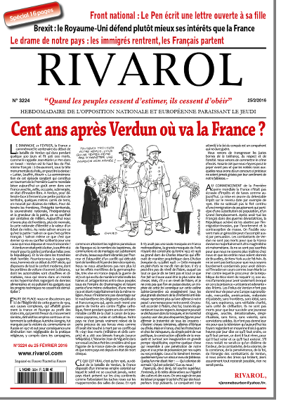 Rivarol n°3224 du 25/2/2016 (Papier)
